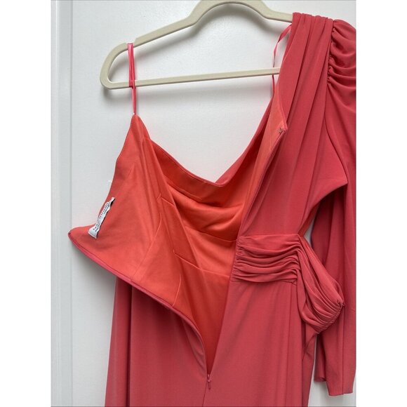 Mac Duggal Size 16 W Pink 76989 One Shoulder Beaded Fringe Cut Out Gown Dress - Picture 8 of 10